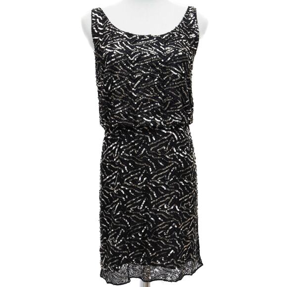 Alice + Olivia Holiday New Year's Eve Black Sequin Cowl Back Mini Dress Size 4 - Picture 1 of 11